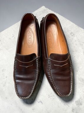 TODS Leather Penny Loafers Driving Shoes Womens‎ 9 Brown Made in Italy Preppy